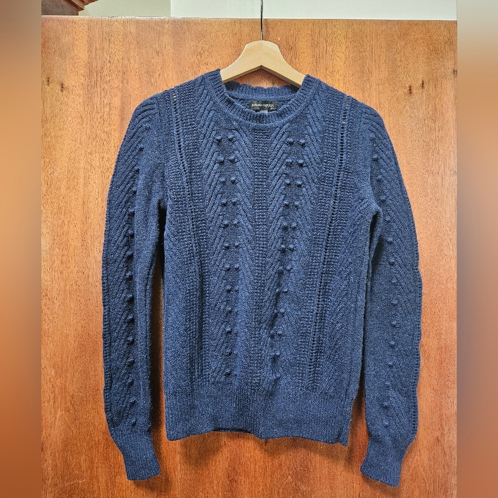 Banana Republic Navy Textured Crewneck Sweater ~ Merino & Alpaca Wool Blend